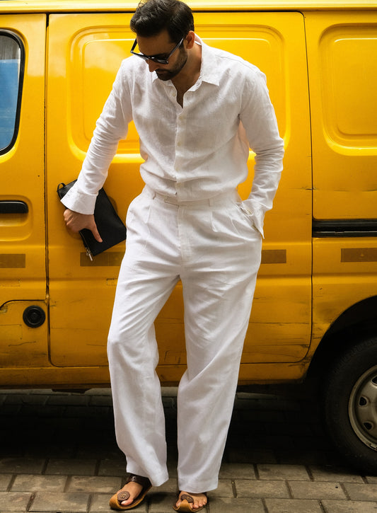 WHITE LINEN RELAXED STRAIGHT PANT