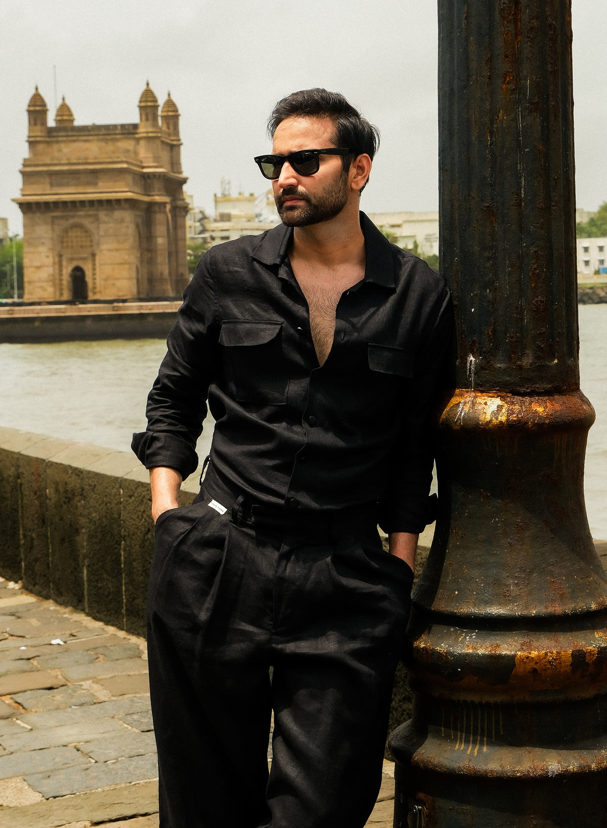 Black linen Relaxed Straight Pant
