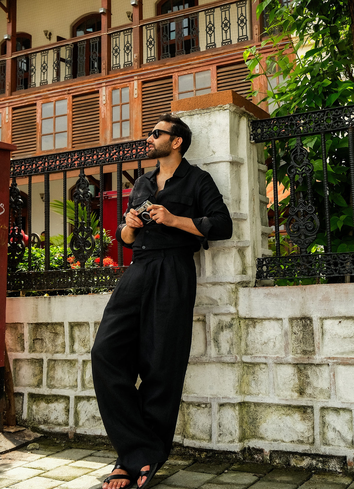 Black linen Relaxed Straight Pant