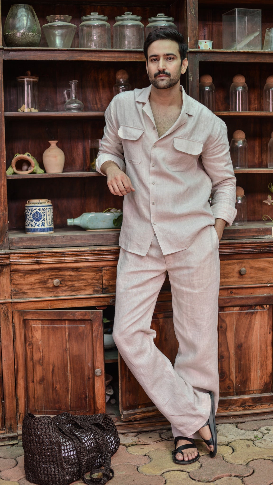 Natural Beige Double Pocket Easy Fit LS Shirt