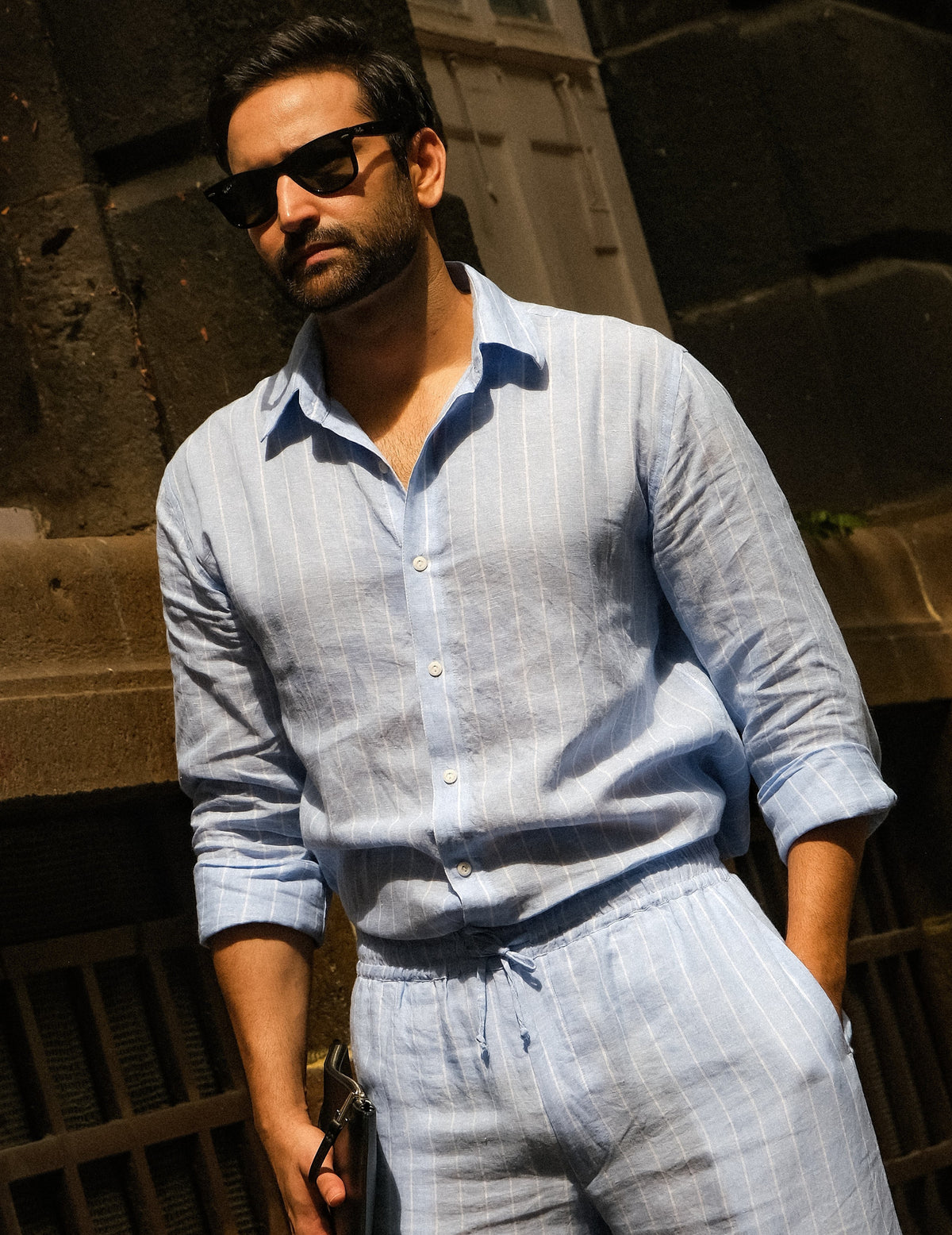 Light Blue Stripe Easy Fit LS Shirt