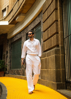 WHITE LINEN RELAXED STRAIGHT PANT