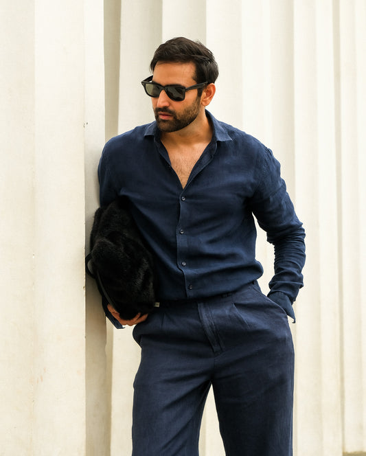 Navy Blue Linen Co-ord Set