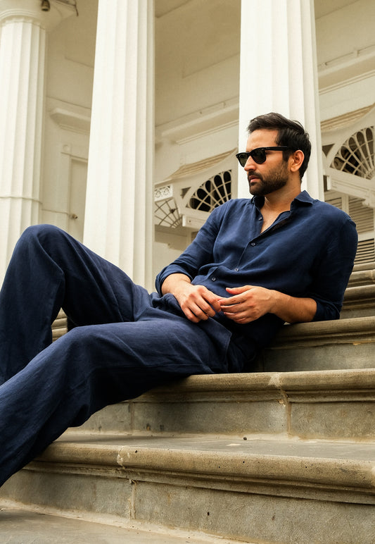 Navy Blue Linen Co-ord Set