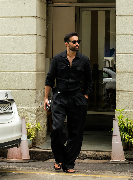 Black linen Relaxed Straight Pant