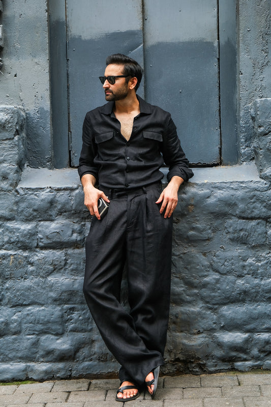 Black Linen Long Sleeve Co-ord Set