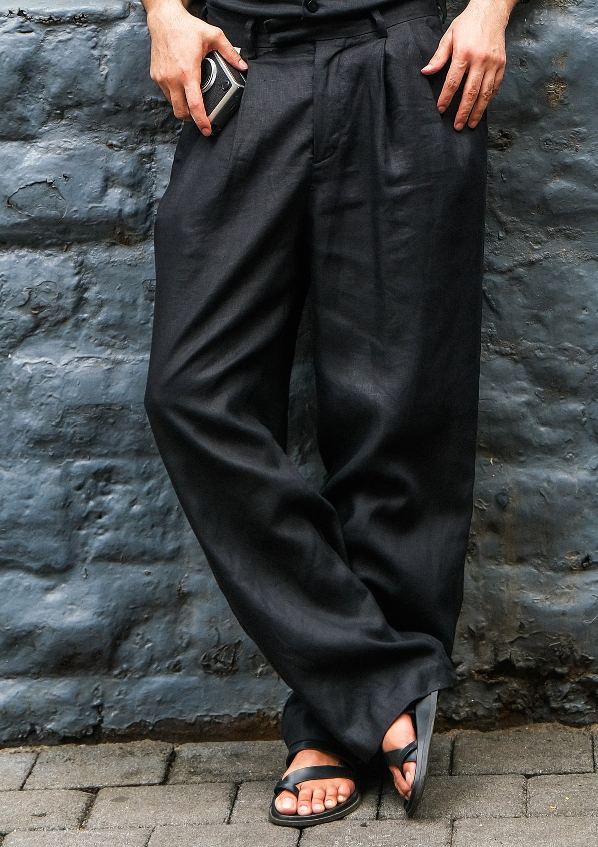 Short Sleeve Black Linen Co-ord Set
