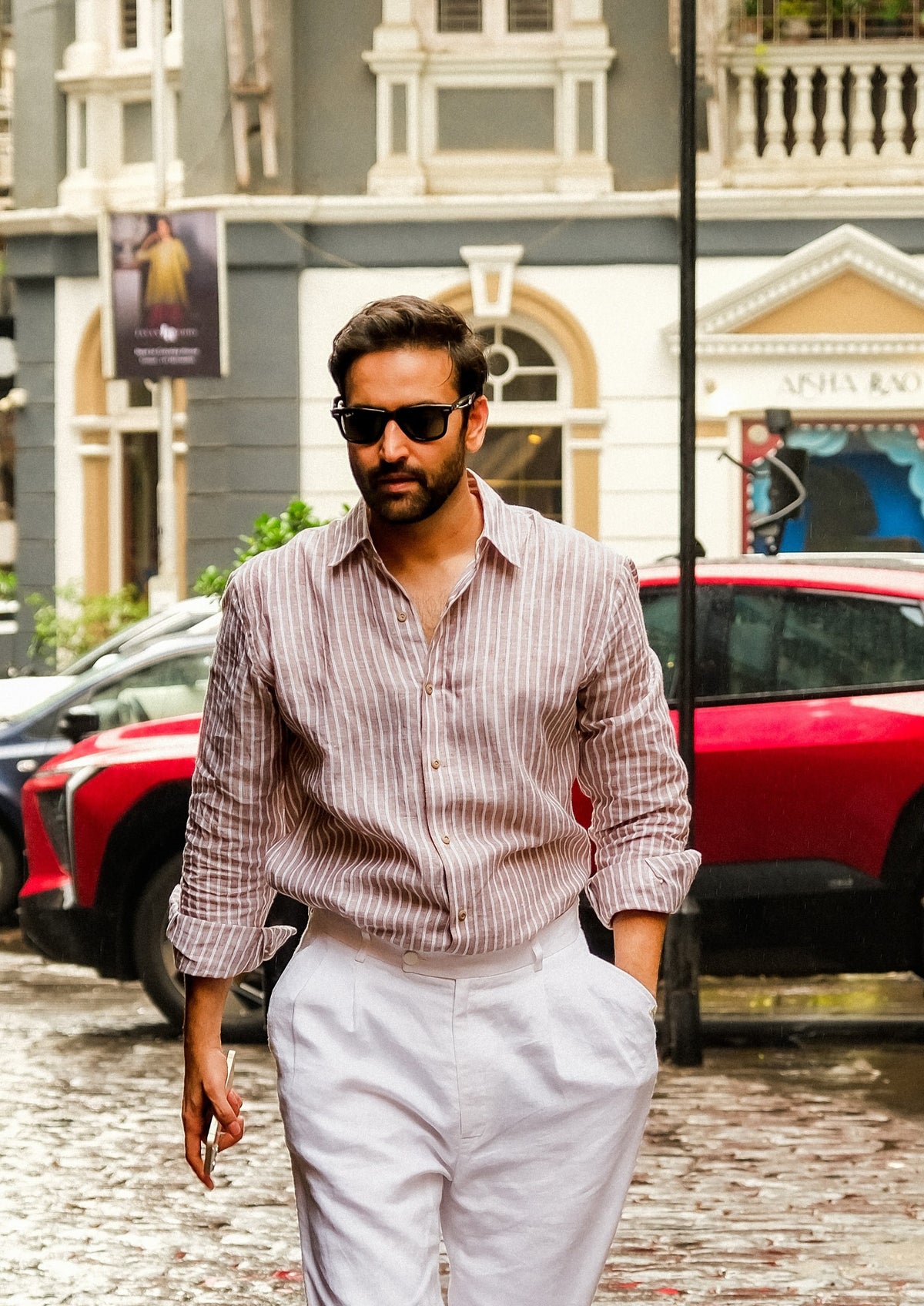 Brown Stripe Regular Fit LS Shirt