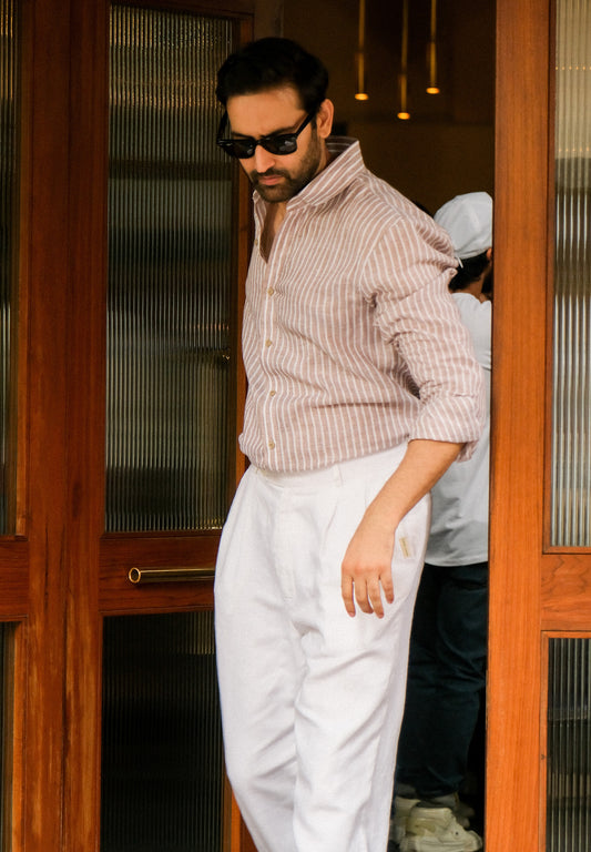 Brown Stripe White Pant - Separate Set