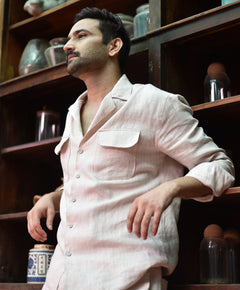 Natural Beige Double Pocket Easy Fit LS Shirt