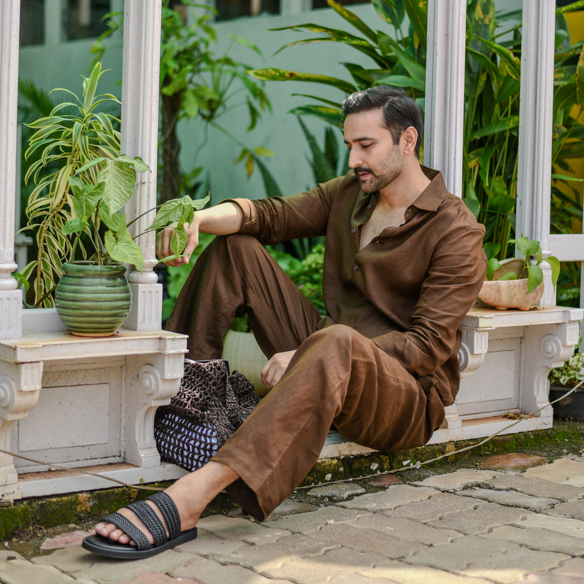 Chocolate Brown Linen Regular Straight Pant