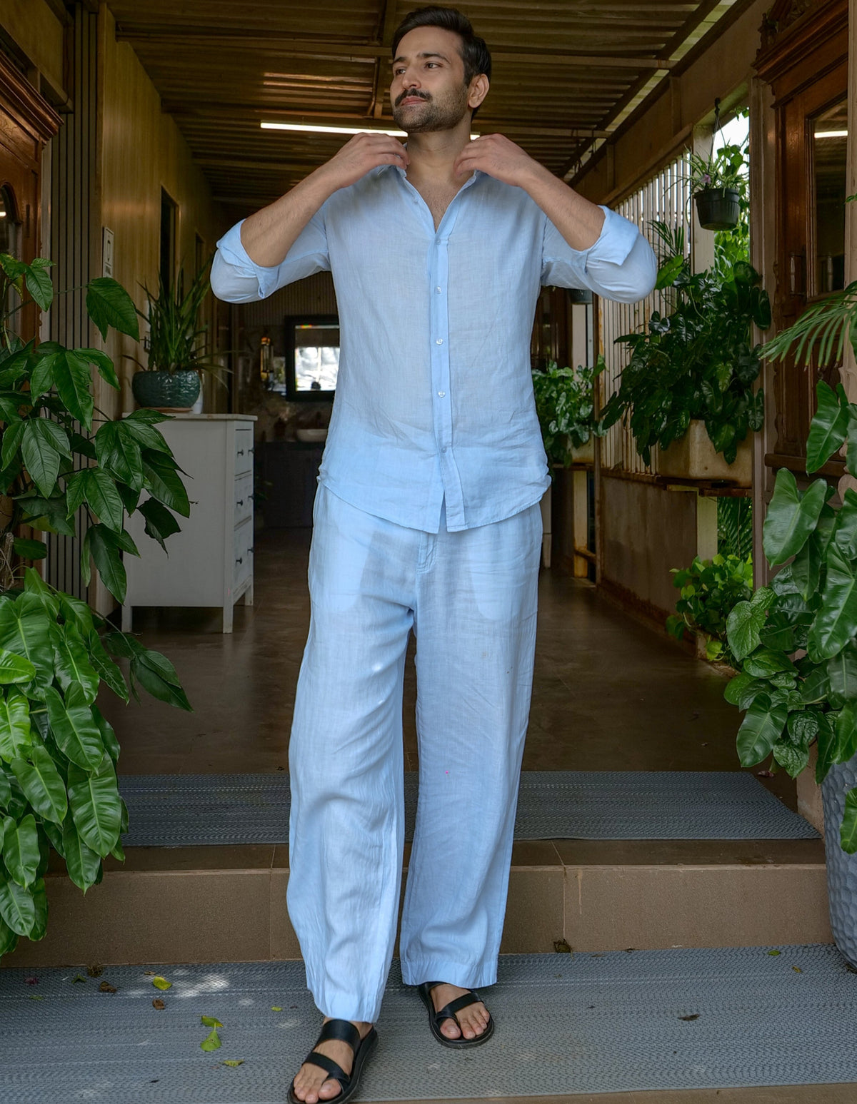 Light Blue Regular Straight fit Pant