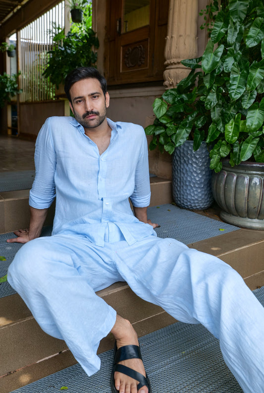 Light Blue Regular Straight fit Pant