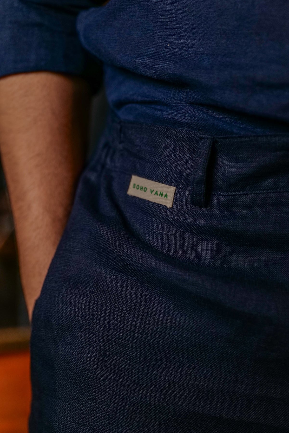 Navy Blue Linen Regular Straight Pant