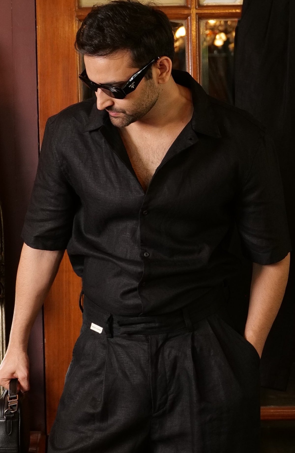 Short Sleeve Black Linen Co-ord Set